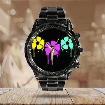 Discover Flowers Colorful Graffiti Drop Spray Spring Summer Calendar Steel Band Watch