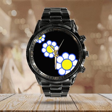 Discover 3 White Daisies Flowers Spring Summer Pretty Calendar Steel Band Watch