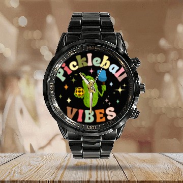 Discover Pickleball Vibes Calendar Steel Band Watch