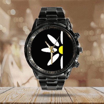 Discover Small Daisy Half Flower White Decorative Beautiful Calendar Steel Band Watch