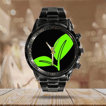 Discover 2 Green Beautiful Leaves Eco Spring Summer Nature Calendar Steel Band Watch