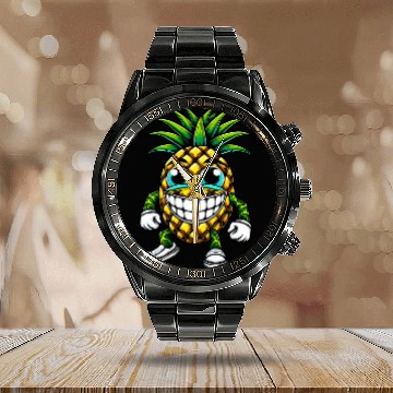 Discover Pineapple fruit fruity summer cool sweet cartoon Calendar Steel Band Watch