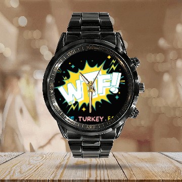 Discover WTF Wine Turkey Family Funny Thanksgiving Calendar Steel Band Watch