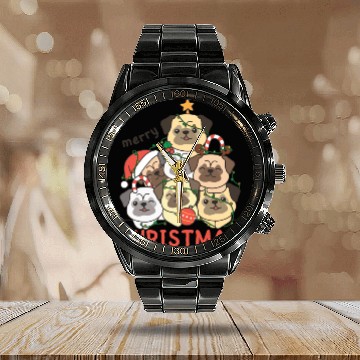 Discover Pug Christmas Tree Merry Christmas Calendar Steel Band Watch