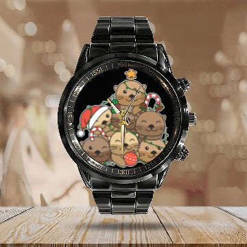 Discover Otter Christmas Tree Funny Animal Christmas Calendar Steel Band Watch