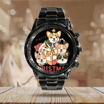 Discover Corgi Christmas Tree Merry Christmas Calendar Steel Band Watch