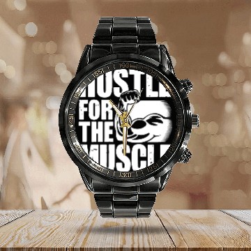 Discover Hustle for the Muscle - Gym Motivation Quote Calendar Steel Band Watch