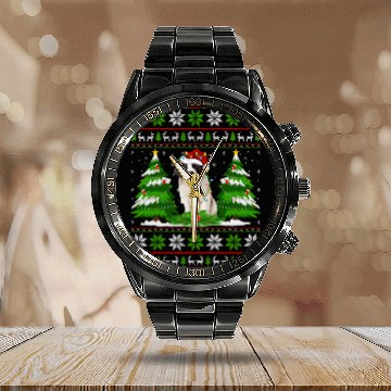 Discover Saint Bernard Dog Christmas Tree Lights Calendar Steel Band Watch