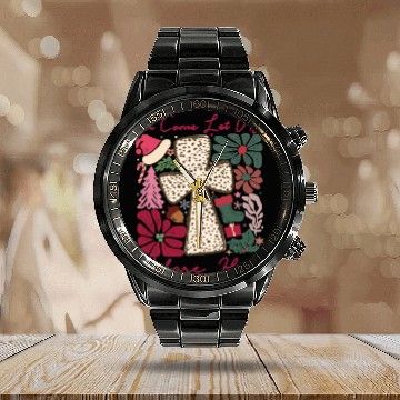 Discover Oh Come Let Us Adore Him Funny Chrismas Jesus Calendar Steel Band Watch