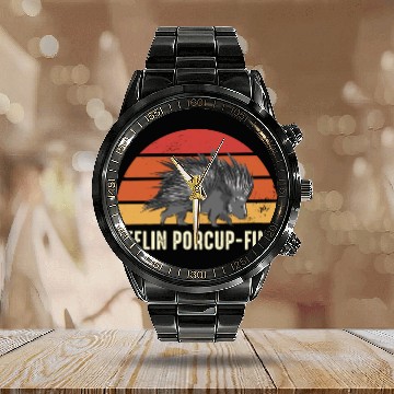 Discover Feelin Porcup-Fine Retro Sunset Porcupine Calendar Steel Band Watch