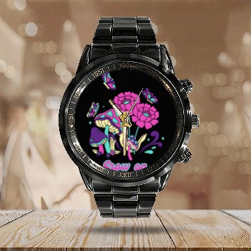 Discover Grow on Psychedelic Pink Calendar Steel Band Watch