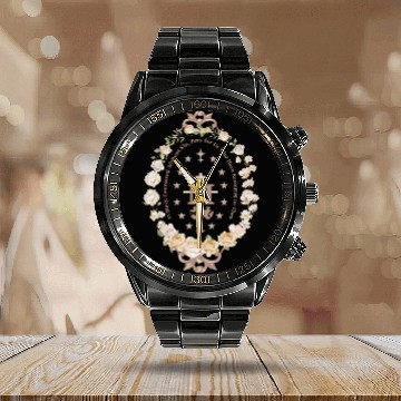Discover Marian Catholic Virgin Mary Marian Cross Floral Calendar Steel Band Watch