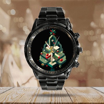 Discover Modern Christmas tree - elegance for the holidays Calendar Steel Band Watch