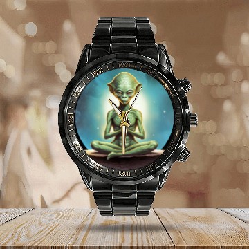 Discover Yoga Aliens Calendar Steel Band Watch