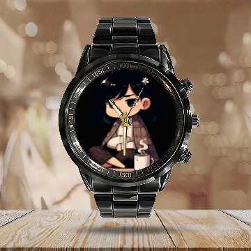 Discover Cozy Anime Character with Coffee Calendar Steel Band Watch