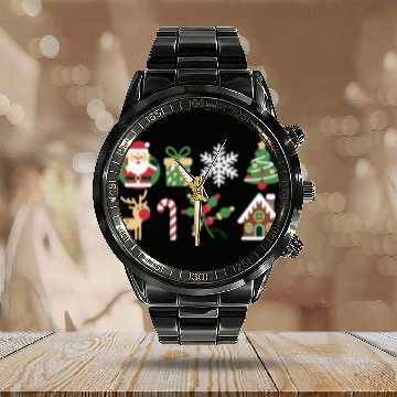 Discover Christmas Icons Santa Tree Reindeer Festive Family Calendar Steel Band Watch