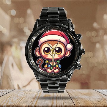 Discover Christmas Hat Christmas Fairy Lights Monkey Calendar Steel Band Watch