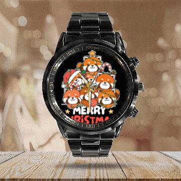 Discover Red Panda Christmas Tree Merry Christmas Calendar Steel Band Watch