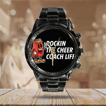 Discover Rockin the Cheer Coach Funny Cheerleading Humor Calendar Steel Band Watch