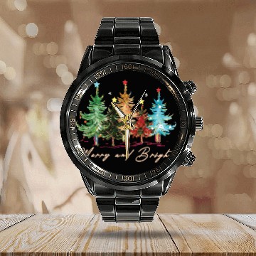 Discover Merry and Bright Trees Vintage Christmas Tree Xmas Calendar Steel Band Watch
