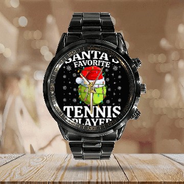 Discover Santa's Favorite Tennis Player Calendar Steel Band Watch