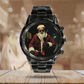 Discover Santa Goes Cyberpunk Calendar Steel Band Watch
