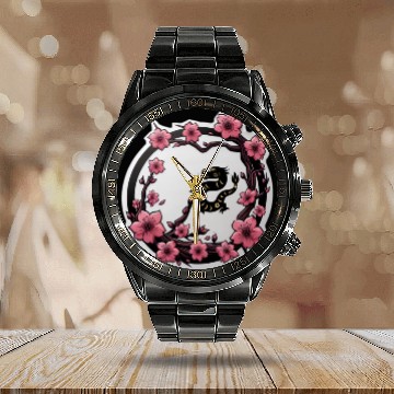 Discover Dragon Inside Cherry Blossoms Calendar Steel Band Watch