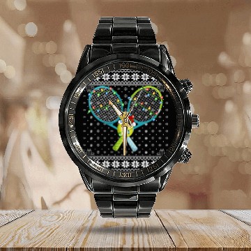Discover Tennis Player Ugly Christmas Calendar Steel Band Watch