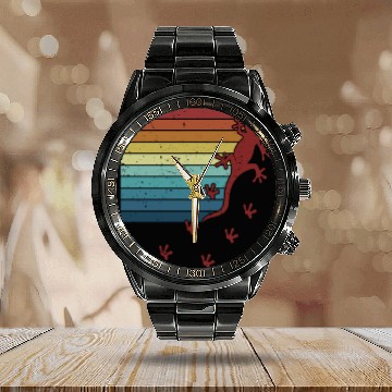 Discover Retro Lizard Gekkota Crested Gecko Expert Leopard Calendar Steel Band Watch