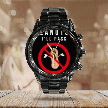 Discover No Peanuts Allowed Calendar Steel Band Watch