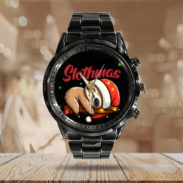 Discover Merry Slothmas Sloth In Santa Hat Christmas Calendar Steel Band Watch
