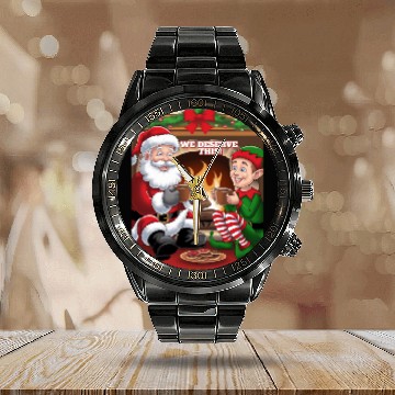 Discover We Deserve This! Santa Claus And Elf Relaxing Calendar Steel Band Watch
