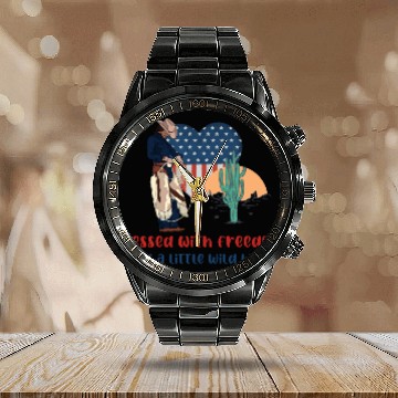 Discover Blessed with Freedom and a little Wild West Calendar Steel Band Watch