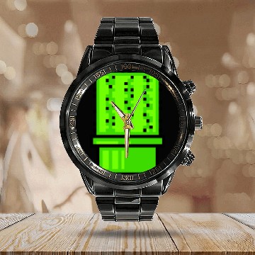 Discover Cactus Cacti Retro Video Game Pixel Flower Pot Calendar Steel Band Watch