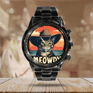 Discover Meowdy Cowboy Cat Funny Howdy Meowdy Cowboy Cat Calendar Steel Band Watch