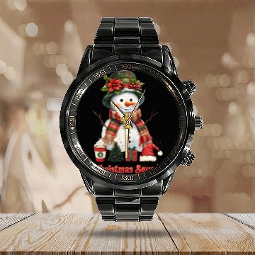 Discover Snowman Christmas Family Gathering Calendar Steel Band Watch