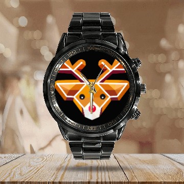 Discover Geometric reindeer head motif in gingerbread style Calendar Steel Band Watch