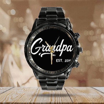 Discover Grandparents Grandpa Established 2019 Grandfather Calendar Steel Band Watch