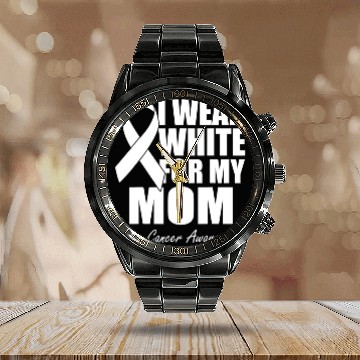 Discover I Wear White For My Mom Lung Cancer Awareness Calendar Steel Band Watch
