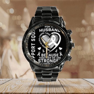 Discover I Wear White Support Husband Lung Cancer Awareness Calendar Steel Band Watch