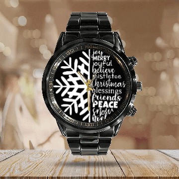 Discover Christmas Snowflake with Joyful Words Calendar Steel Band Watch