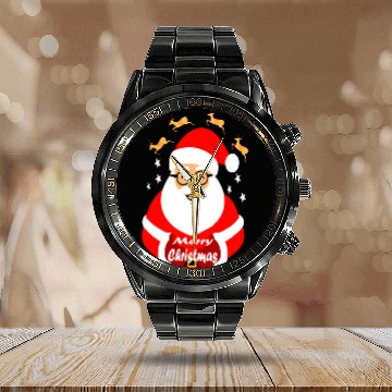 Discover Jolly Santa Claus with Reindeer - Merry Christmas Calendar Steel Band Watch