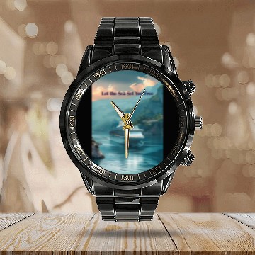 Discover cruise ship Let the Sea set you free Calendar Steel Band Watch