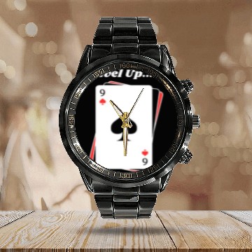 Discover BLACK Men Calendar Steel Band Watch For Game Card lovers - LEVEL UP