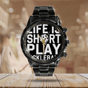 Discover Life Is Short Play Pickleball Calendar Steel Band Watch