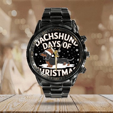 Discover Dachshund days of Christmas! Calendar Steel Band Watch