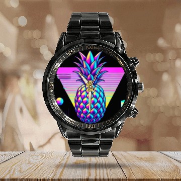 Discover Glanz Chrome Ananas Calendar Steel Band Watch modern kunst