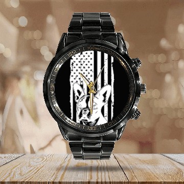 Discover Dog Lover Calendar Steel Band Watch, Boston Terrier American Flag D
