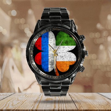 Discover Russian Irish Shamrock Russia Ireland Flag Calendar Steel Band Watch
