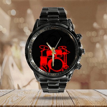 Discover red drum set drummer Calendar Steel Band Watch
